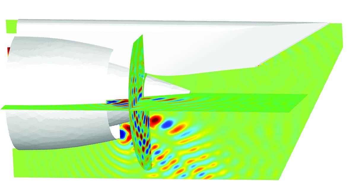 Acoustic propagation at the inlet of a turbofan engine computed by Actran ansys abaqus siemens star-ccm fluent 3