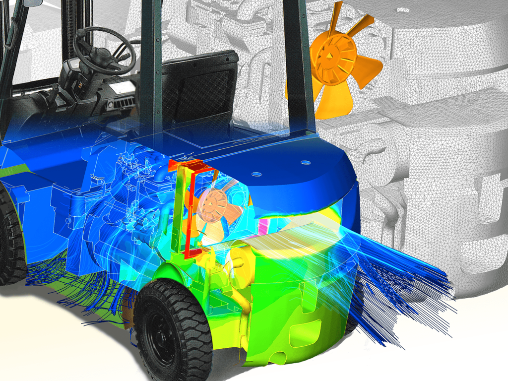 HVAC vehicle car blower heater engine cooling Thermal heat transfer simulation Modeling aerodynamic FEA CFD MSC Cradle Star-ccm Siemens Ansys Fluent Abaqus